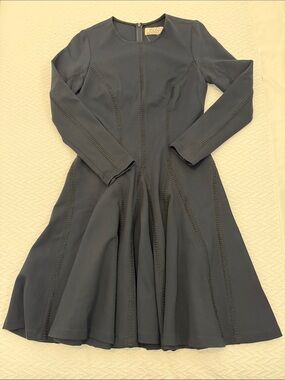 Lela Rose Long-Sleeve Navy Fit-and-Flare Dress